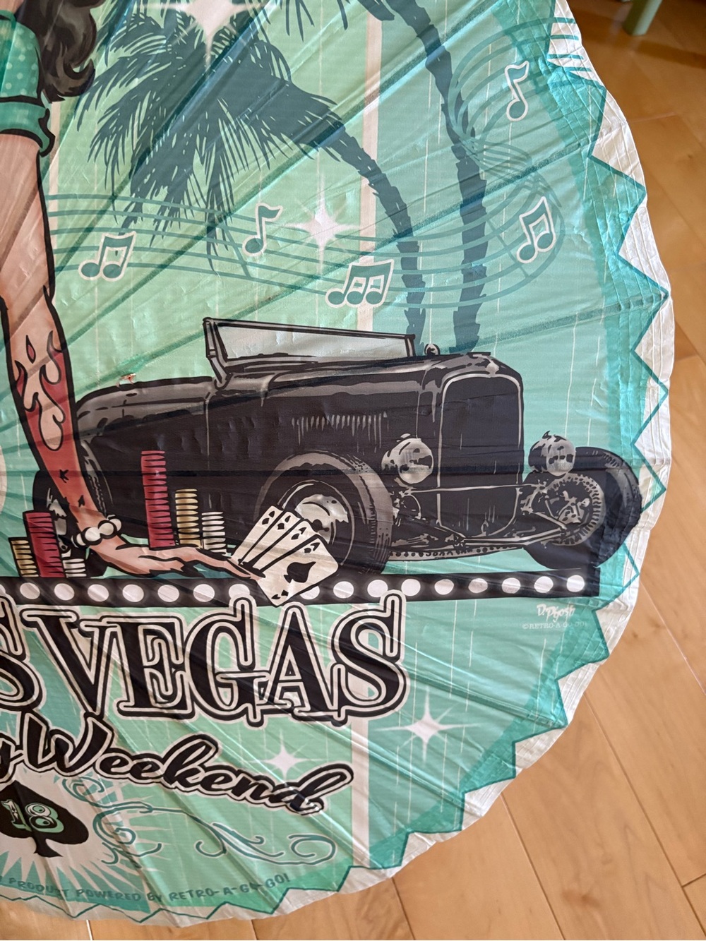 Turquoise Viva Las Vegas Rockabilly Parasol Umbrella - Picture 5 of 5